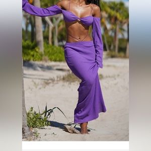 Purple Textured Strap Detail Off The Shoulder Beach Top and maxi skirt